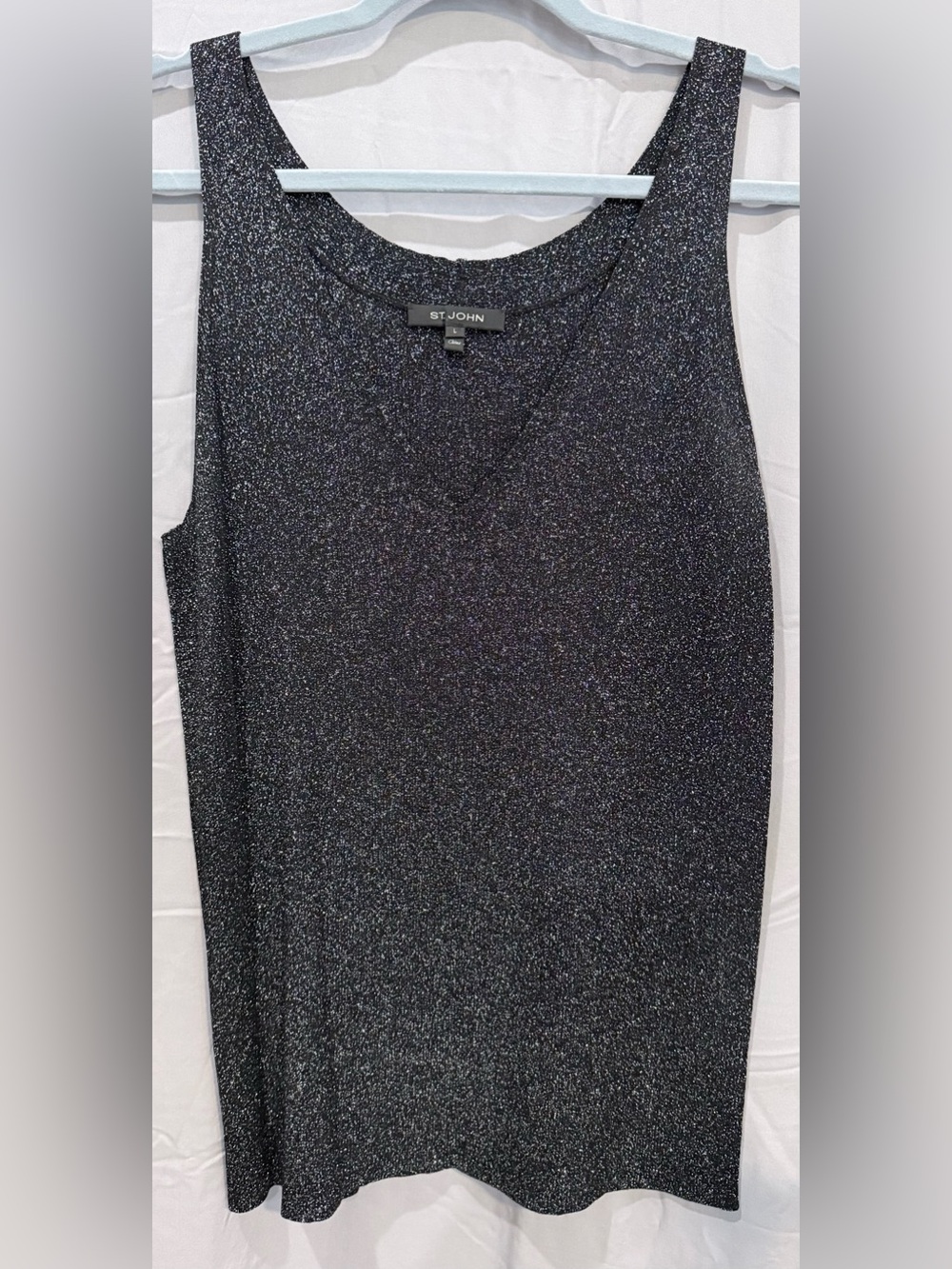 St. John Black Metallic Knit V-Neck Sleeveless Sweater Tank NWOT